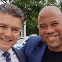 Lancashire magician Darren Brand with John Barnes